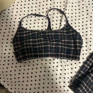 Beyond Yoga Black and Tan Plaid Sports Bra
